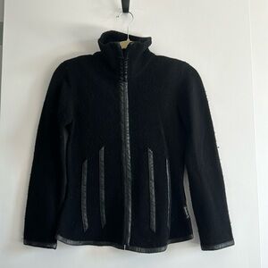 Armani Jeans Wool Cashmere Mix Black Leather sweater Knit size S 90s vintage